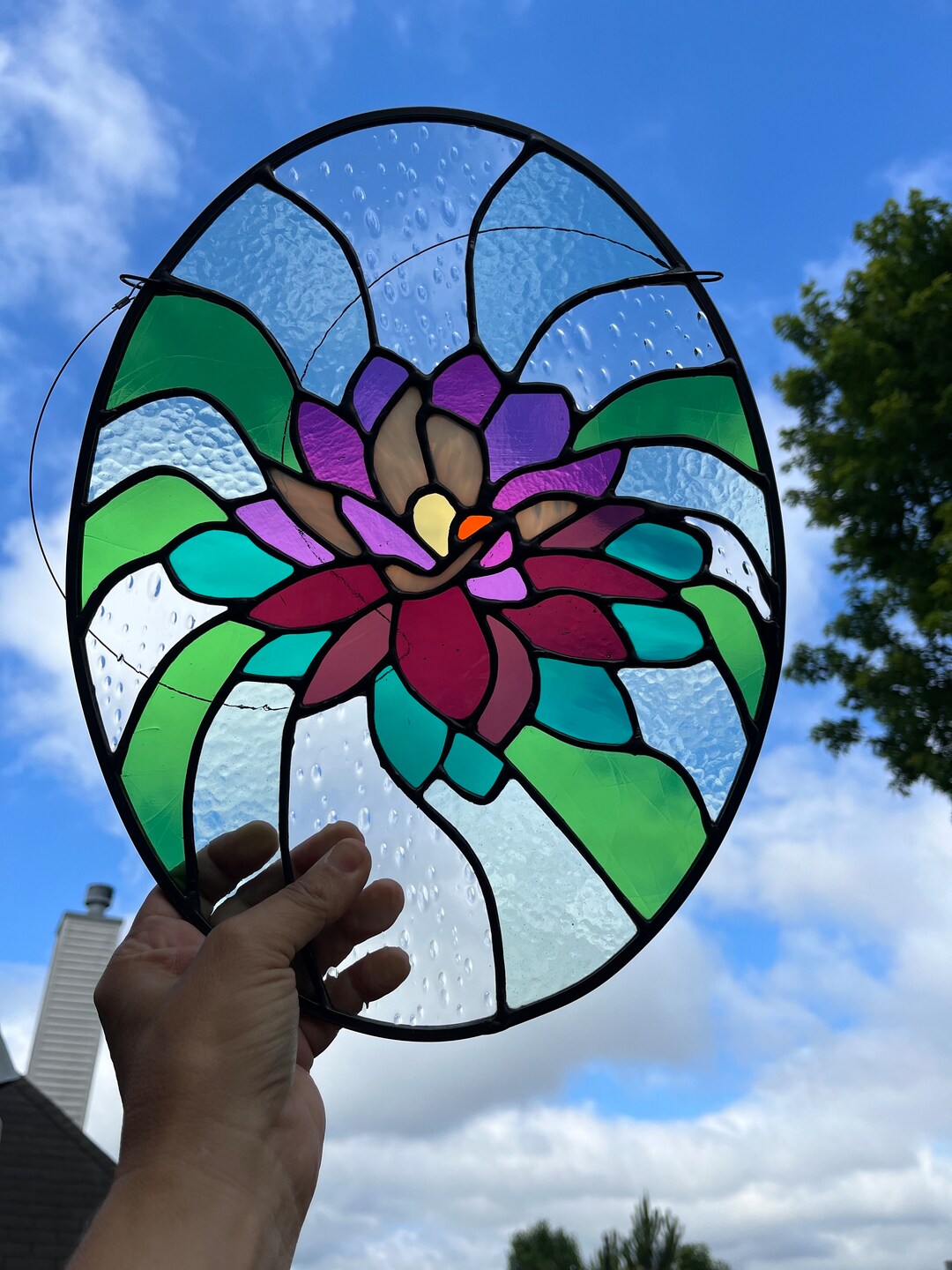 Stained Glass Oval Water Lily Panel Etsy