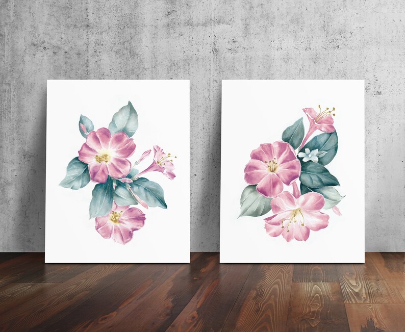 Watercolor Art Flower Decor Morning Glory Painting Set of 2 Flower Painting Watercolor Flower Print Set of 2 Watercolor Painting