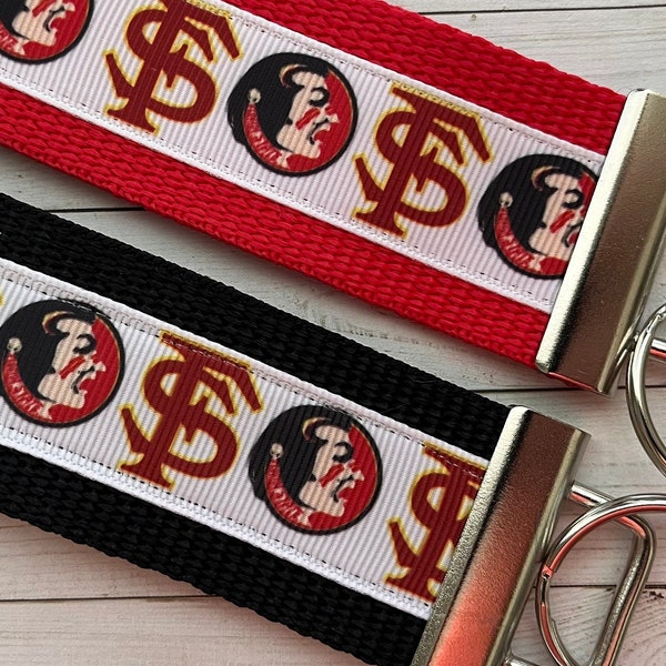 Florida State University inspired Keychain, FSU key chain, key fob, luggage tag, wrist strap, grad gift, Alumni, Ribbon, FSU Purse Strap