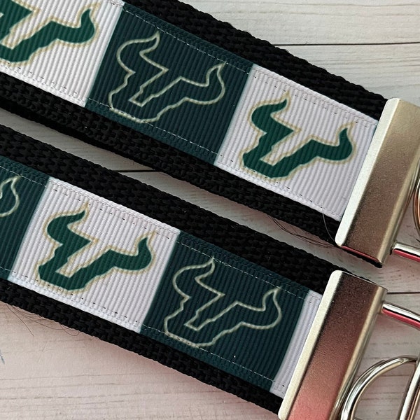 University of South Florida inspired keychain, Rocky The Bull, Key, USF merch, key fob, key ring, Purse Strap, wrist strap, alumni grad gift