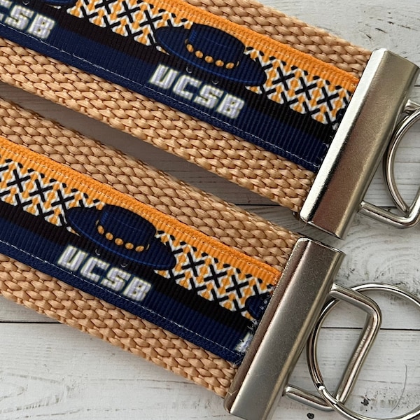 UC Santa Barbara Gauchos Inspired keychains, alumni, key ring, luggage tag, Merch, wrist strap, Football, grad gift, grosgrain ribbon