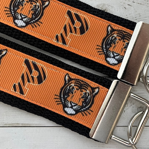 Princeton Tigers Inspired Keychain, Key Fob, key chain, key ring, luggage tag, wrist strap, grad gift, college grosgrain, alumni, merch