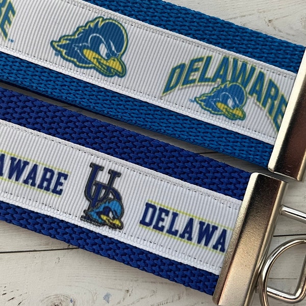 The University of Delaware Blue Hens Inspired Keychain, key chain, key fob, key ring, luggage tag, strap, grad gift, grosgrain, alumni merch