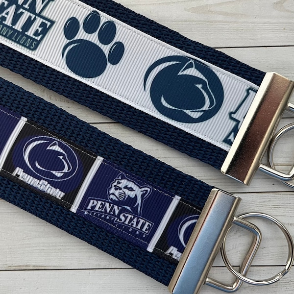 Penn State Nittany Lions inspired Keychain, Key Fob, key chain, key ring, luggage tag, wrist, grad gift, grosgrain ribbon, alumni, merch