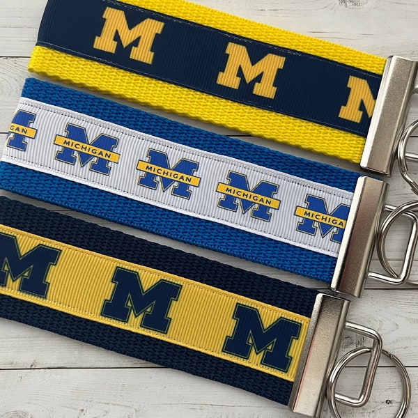 Michigan Wolverines Inspired Keychain, key chain, key fob, Big House key ring, luggage tag, merch, wrist strap, grad gift, grosgrain,alumni