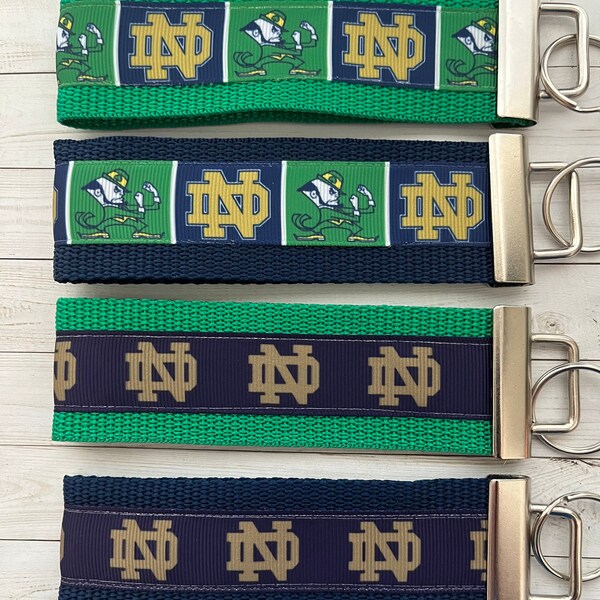 University of Notre Dame inspired keychain, key chain, key ring, Irish luggage tag, wrist strap, grad gift, grosgrain ribbon, Alumni, merch