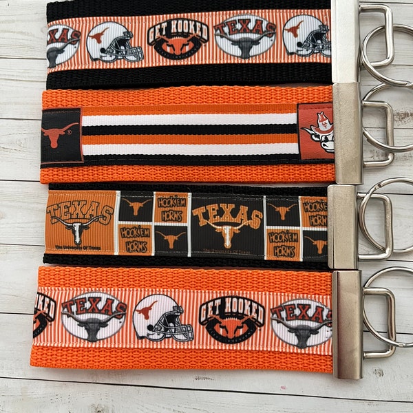 University of Texas Longhorns Inspired Keychain, key fob, key ring, strap wristlet, grad gift, Longhorns, grosgrain ribbon, UT Alumni, merch