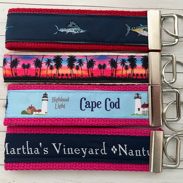 Coastal Keychains, key rings, key fob, palm tree, beach, sunset, Martha's Vineyard, cape cod, coastal, grad gift, billfish, Nantucket