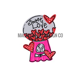 Valentine gumball machine with hearts door hanger template, printable stencil, diy, pink, red