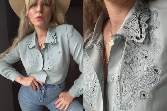 90s Cut Out UK 14 Statement Lace Collar Pale Ducke