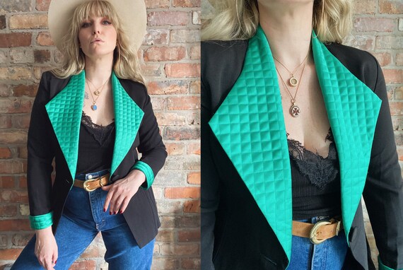 80s Vintage U.K. 12-14 Power Shoulder Black Blazer