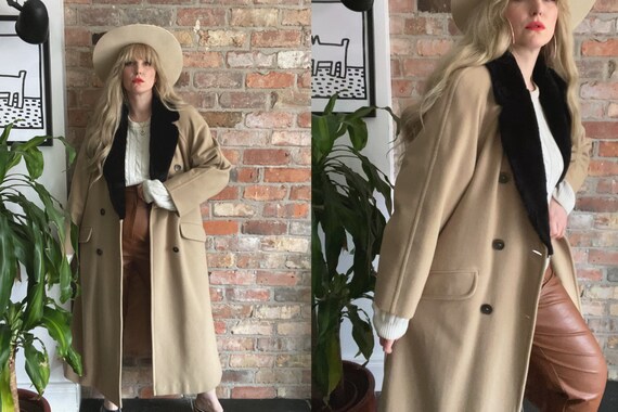 80s Camel Duster U.K. 16-18 Long Wool Blend Carame