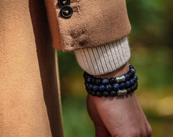 Sodalite Beaded Bracelet, Silver Beaded Bracelet, Sodalite Bracelet, Gemstone Bracelet, Round Beaded Bracelet, Minimalist Bohemian Bracelet
