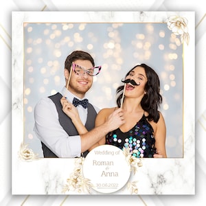 Plantilla de fotomatón de boda, Plantilla de fotomatón de despedida de soltera Dulce 16 Dieciséis aniversario floral Plantilla de fotomatón 4x6