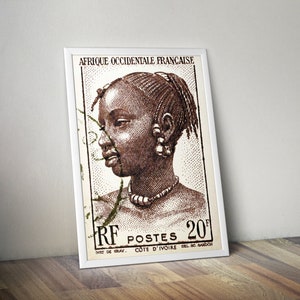 Costa de Marfil - Côte d'Ivoire 2 Poster - Impresión de arte africano -Travel Art - African Wall Art Decor - Black Art and Boho Style - Vintage Stamp