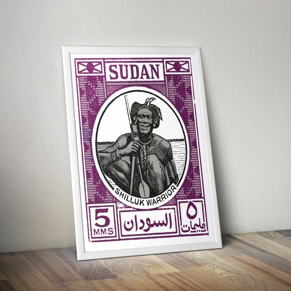 Sudan Poster - African Art Print -Travel Art - African Wall Art Decor  - Black Art and Boho Style - Vintage Stamp