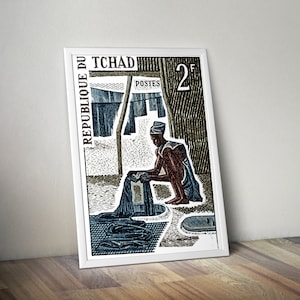Chad Poster - Afrikanischer Kunstdruck - Reisekunst - Afrikanische Wandkunst Dekor - Schwarze Kunst und Boho Style - Vintage Stempel