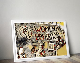 Women's Liberation Print - Female Protester - Feminist Movement - Modern Black Art Poster - Wall Art