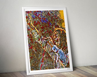 Stampa artistica di Bob Marley: arte nera moderna, poster di un'icona musicale