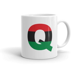 Pan African Flag Monogramm Initial Q Letter Tasse - Kaffeetasse - Schwarz Kunst Geschenk