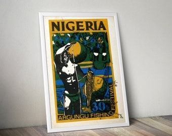 Nigeria Poster zum Fischen: Vintage Panafrikanische Reise Kunstdruck