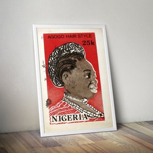 Nigeria Hair Style 2 - Impresión de arte africano -Arte de viaje - Decoración de arte de pared africana - Arte negro y estilo boho - Sello vintage