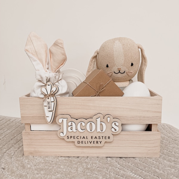 Personalised Easter Wooden Crate | Wooden Easter Hamper | Children’s Easter Crate