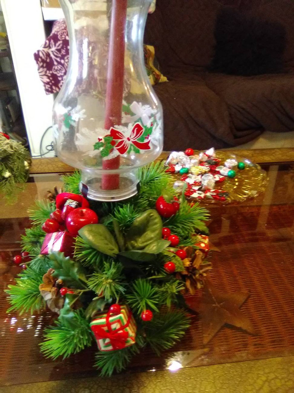 Vintage Hurricane Globe Candle Holder With Christmas Wreath Etsy