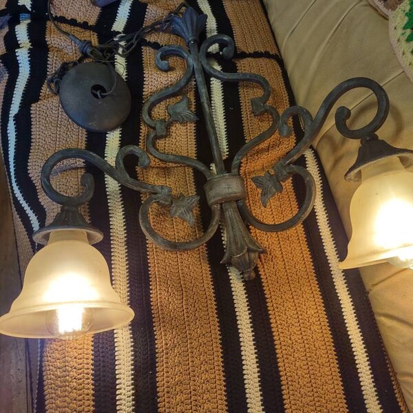 Antique Wrought Iron Hanging Lamp - Etsy