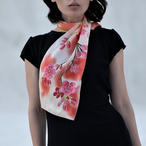 Small Hand Painted Silk Scarf Cherry Blossoms - Etsy