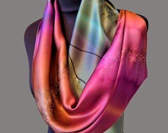 Hand dyed silk Abstract skinny long silk scarf women Handmade unique designer 100% silk personalized scarf Birthday Christmas gifts for her