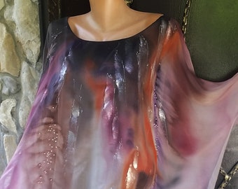 Hand painted summer silk tunic Bohemian clothing