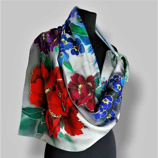 Forget Me Not Mini Scarf Khaki - 100% Silk