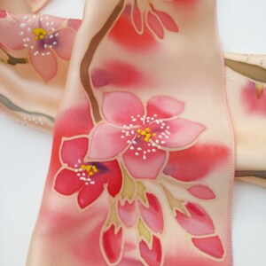 Small Hand Painted Silk Scarf Cherry Blossoms - Etsy