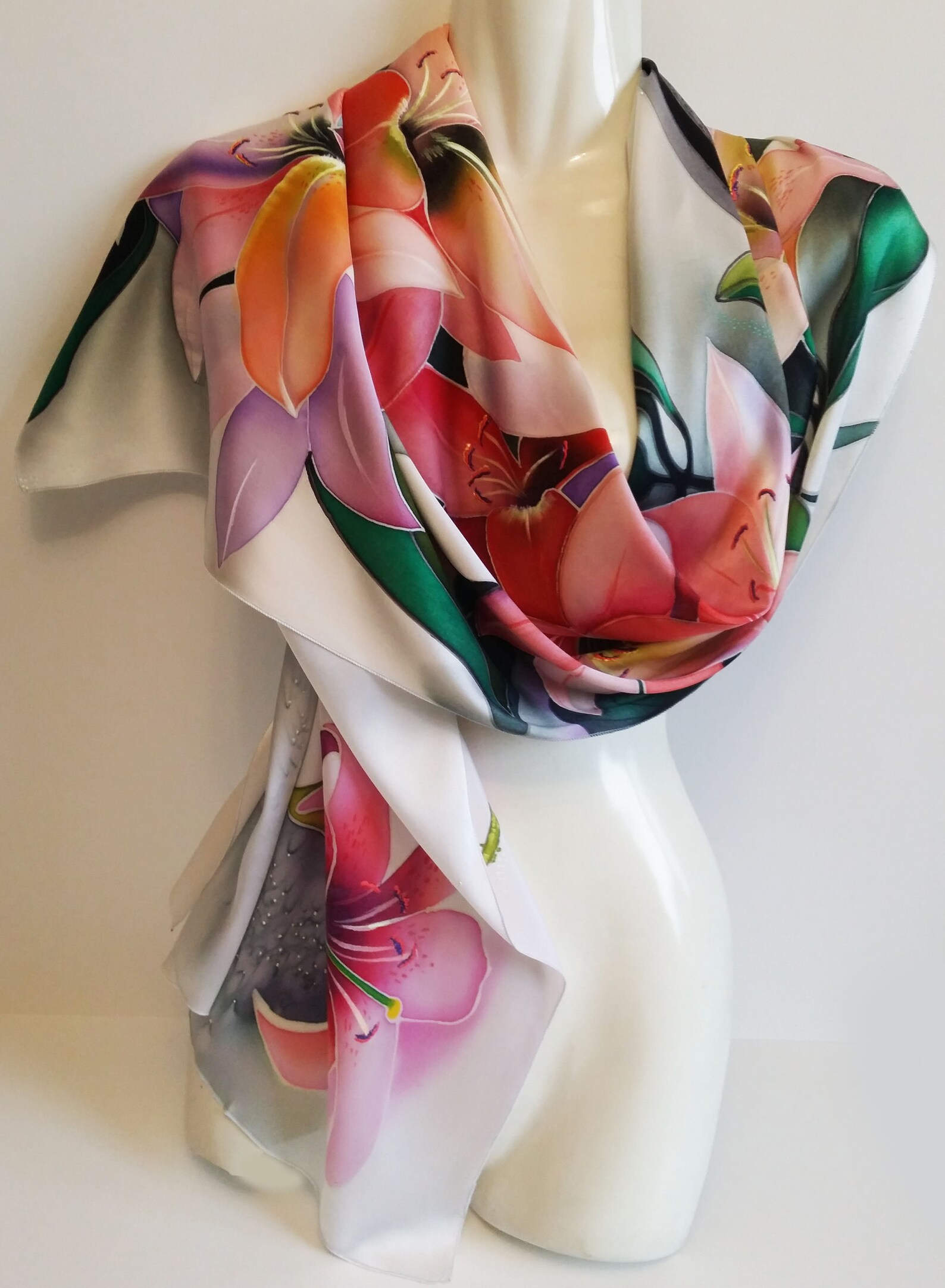 Austin Williams Pink Green and Lily Pad Doe Silk Scarf main image 1