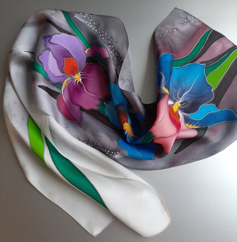 Irises Batik Silk Scarf Hand Paintedgift for Women Etsy