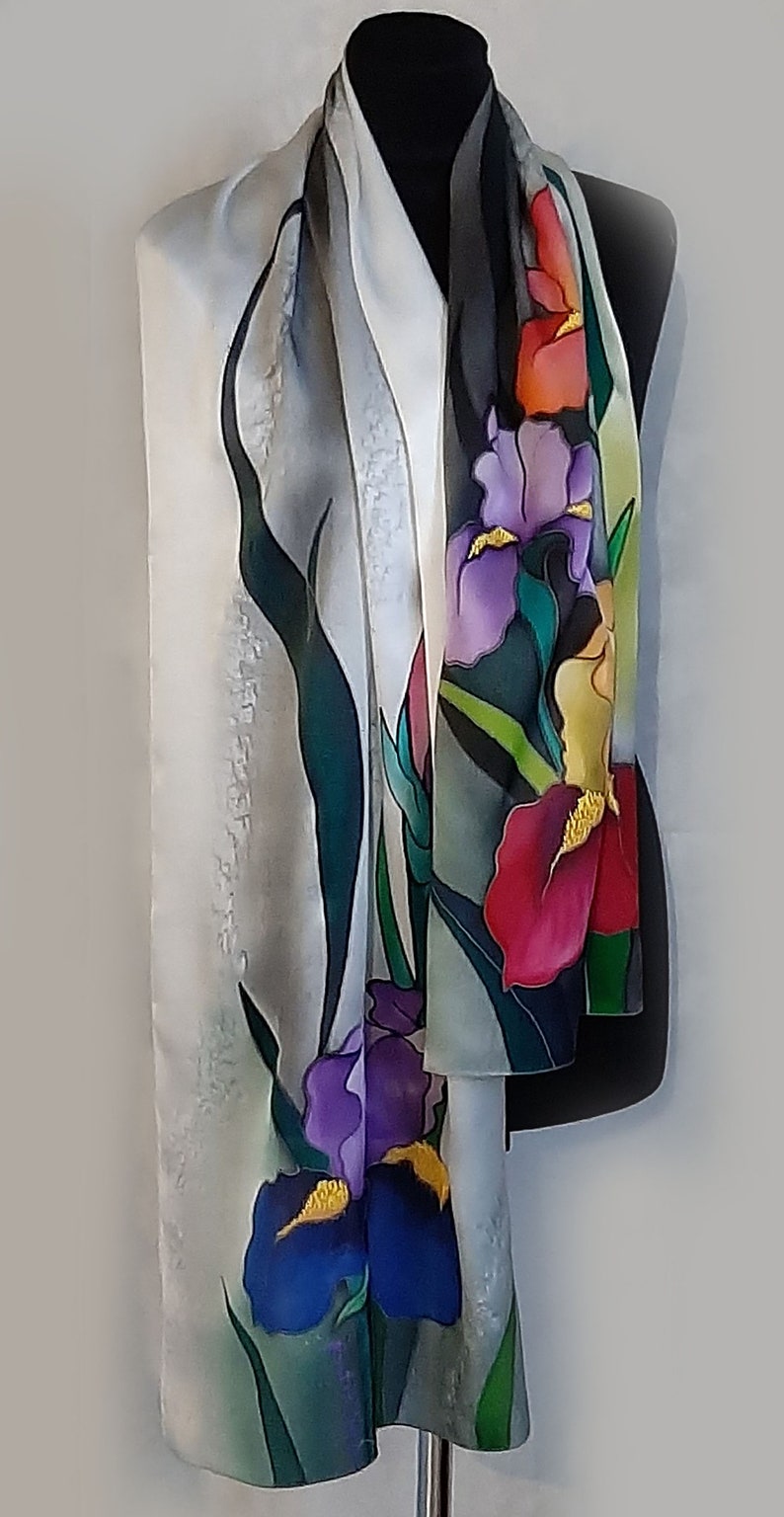 Irises Batik Silk Scarf Hand Painted Mother's Day Gift Etsy