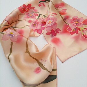 Small Hand Painted Silk Scarf Cherry Blossoms - Etsy