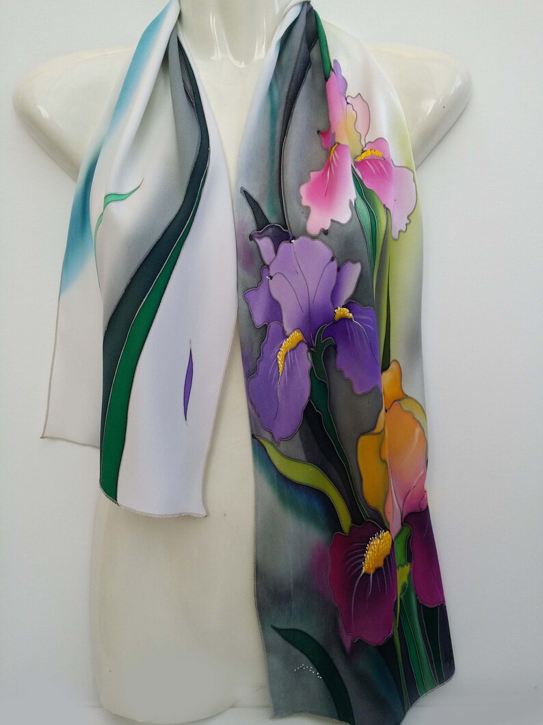 Irises Batik Silk Scarf Hand Paintedgift for Women Etsy