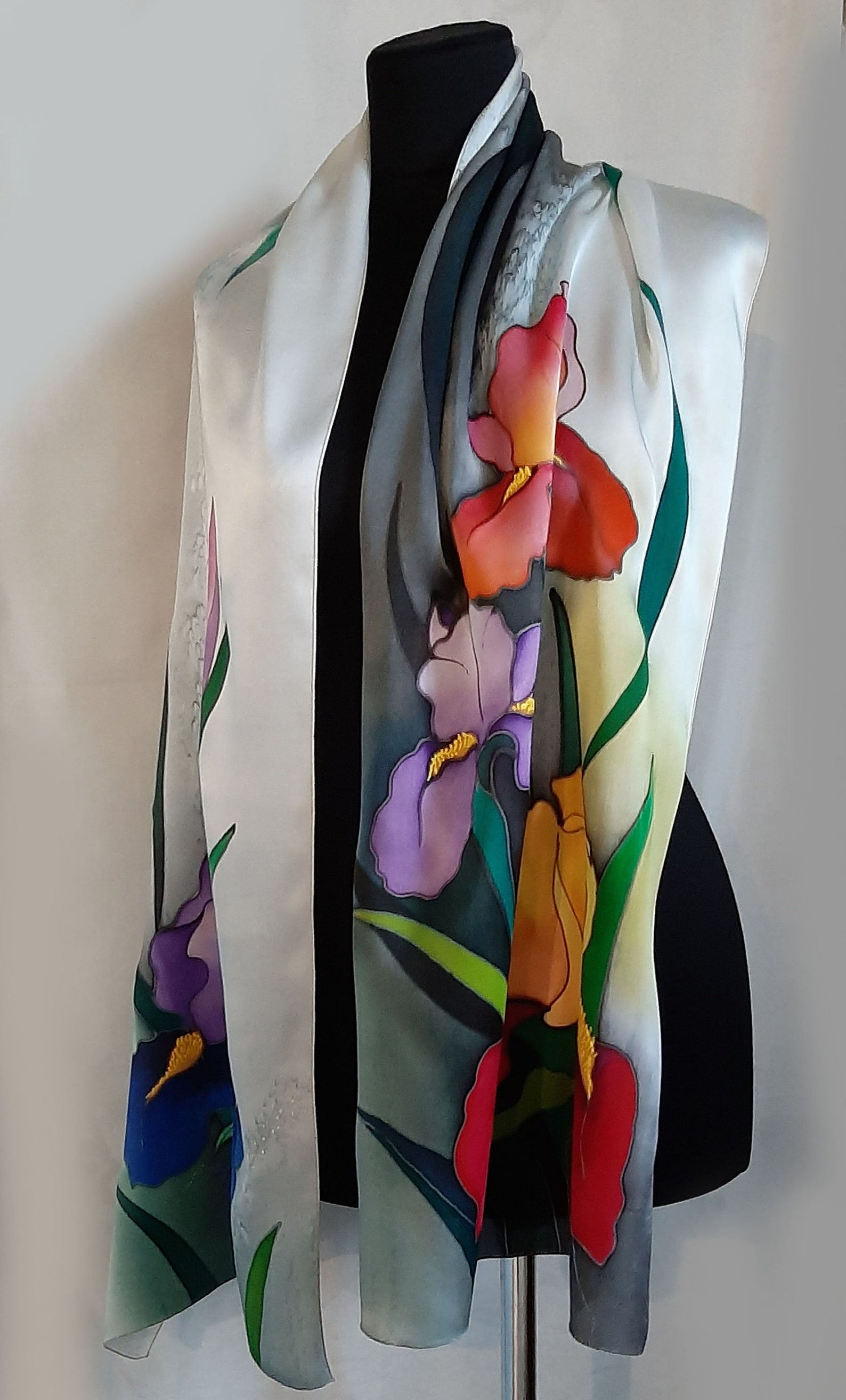 Irises Batik Silk Scarf Hand Painted Mother's Day Gift Etsy