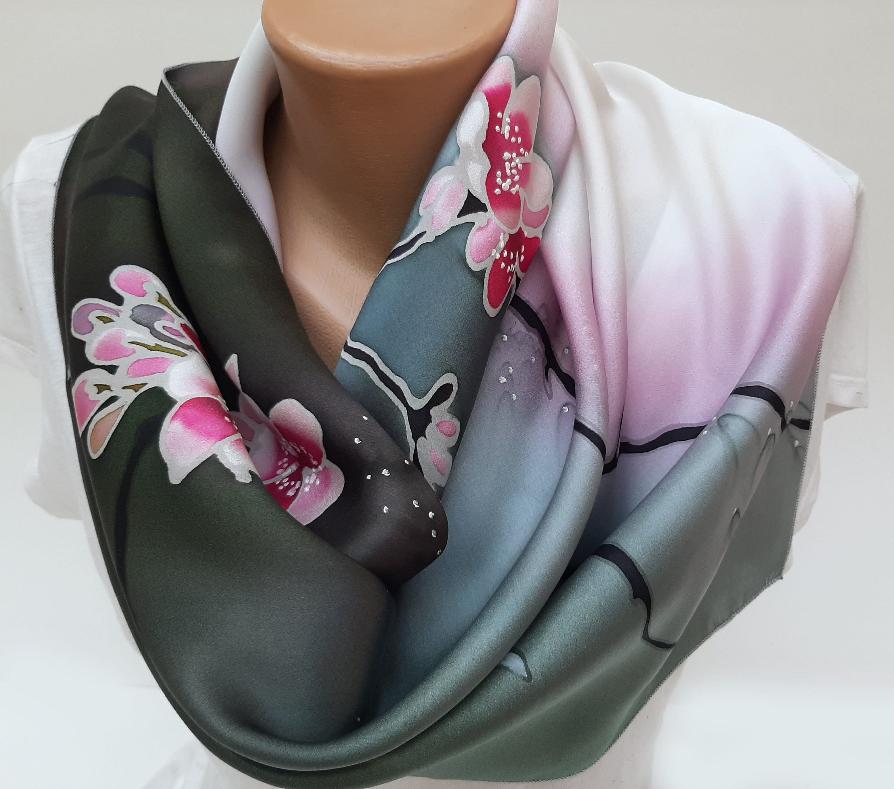 Cherry Blossoms Silk Scarf Hand Painted Batik Scarf Mother's Gift - Etsy