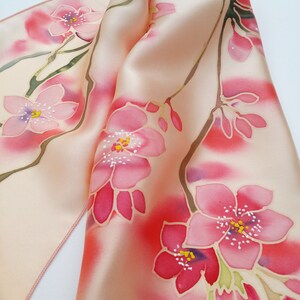 Small Hand Painted Silk Scarf Cherry Blossoms - Etsy
