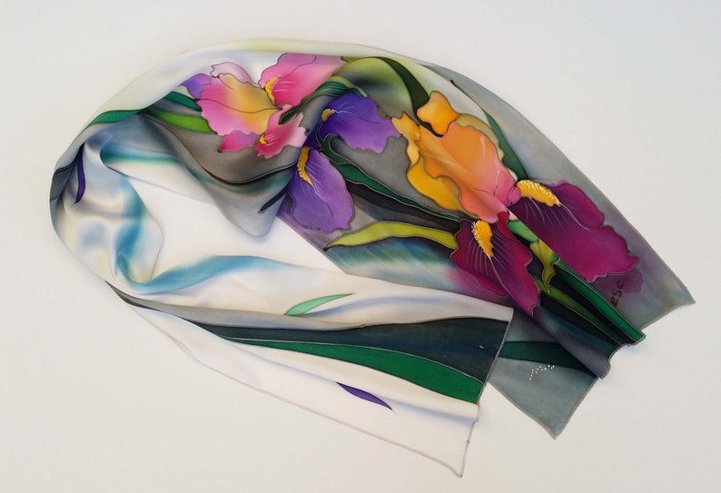 Irises Batik Silk Scarf Hand Paintedgift for Women Etsy