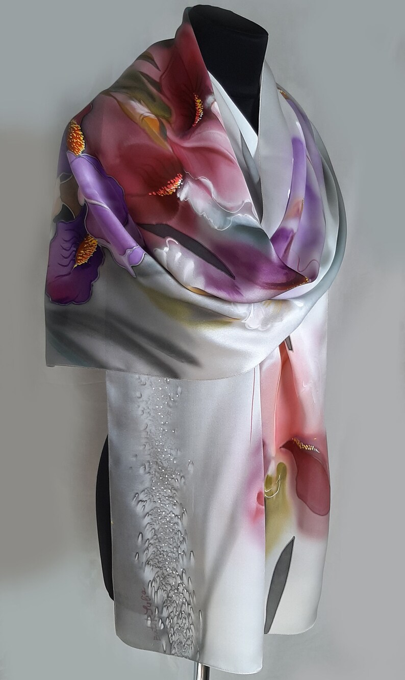 Irises Batik Silk Scarf Hand Paintedgift for Women Etsy