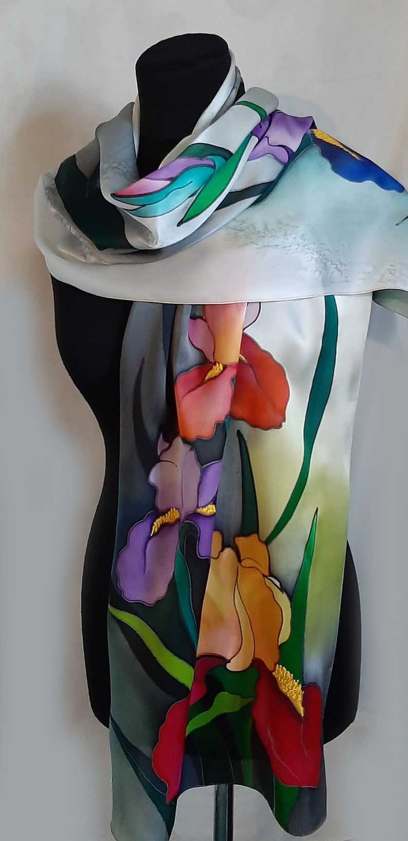 Irises Batik Silk Scarf Hand Painted Mother's Day Gift Etsy