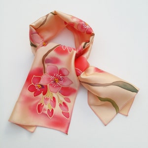 Small Hand Painted Silk Scarf Cherry Blossoms - Etsy