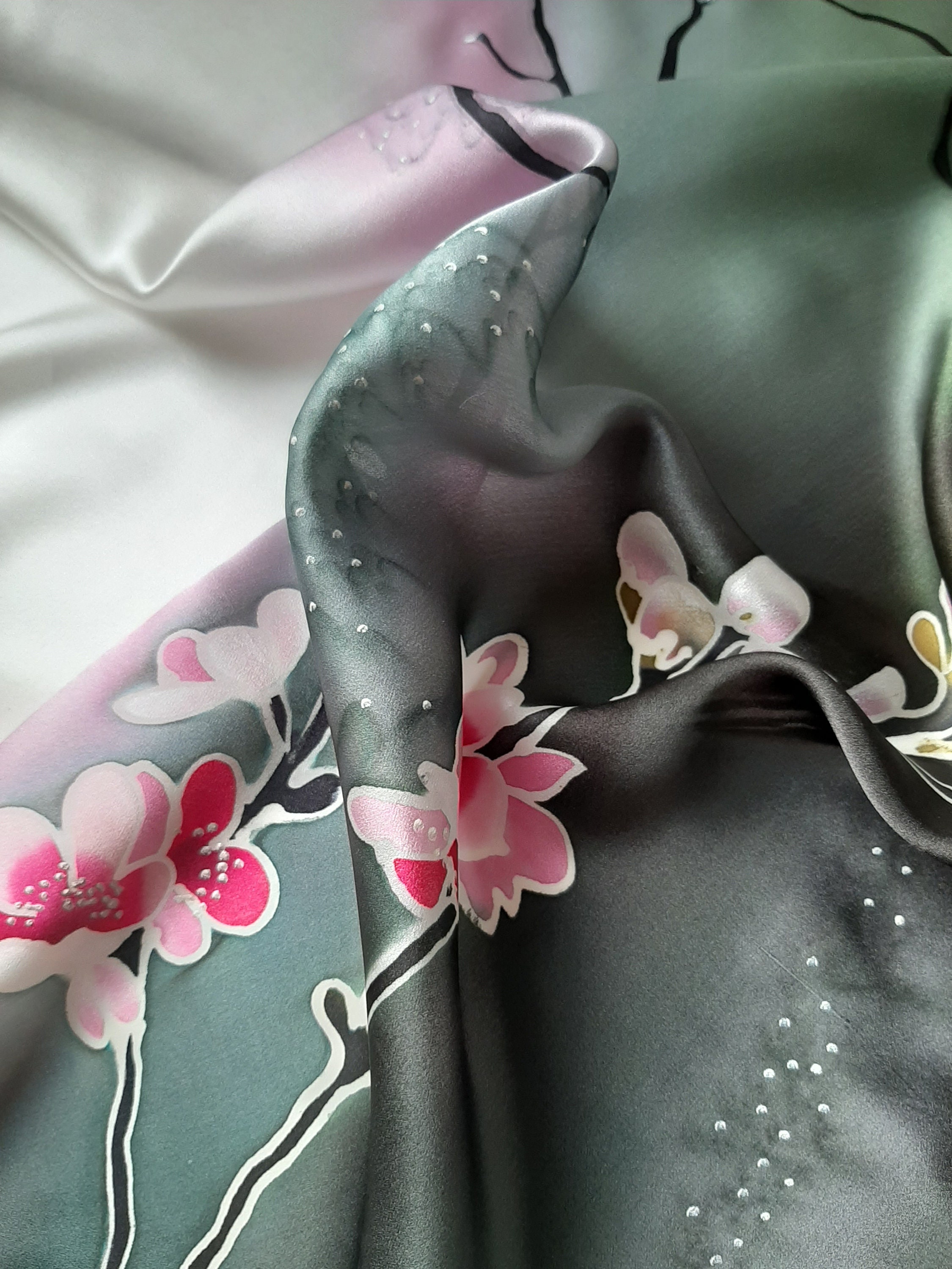 Cherry Blossoms Silk Scarf Hand Painted Batik Scarf Mother's Gift - Etsy