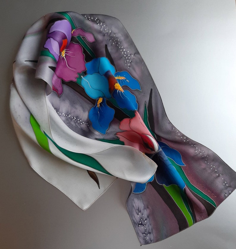 Irises Batik Silk Scarf Hand Paintedgift for Women Etsy