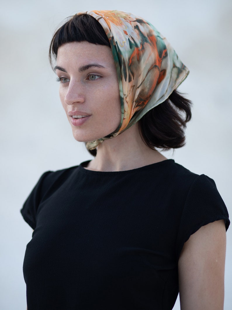 Small Neck Head Silk Scarf Hand Painted. - Etsy