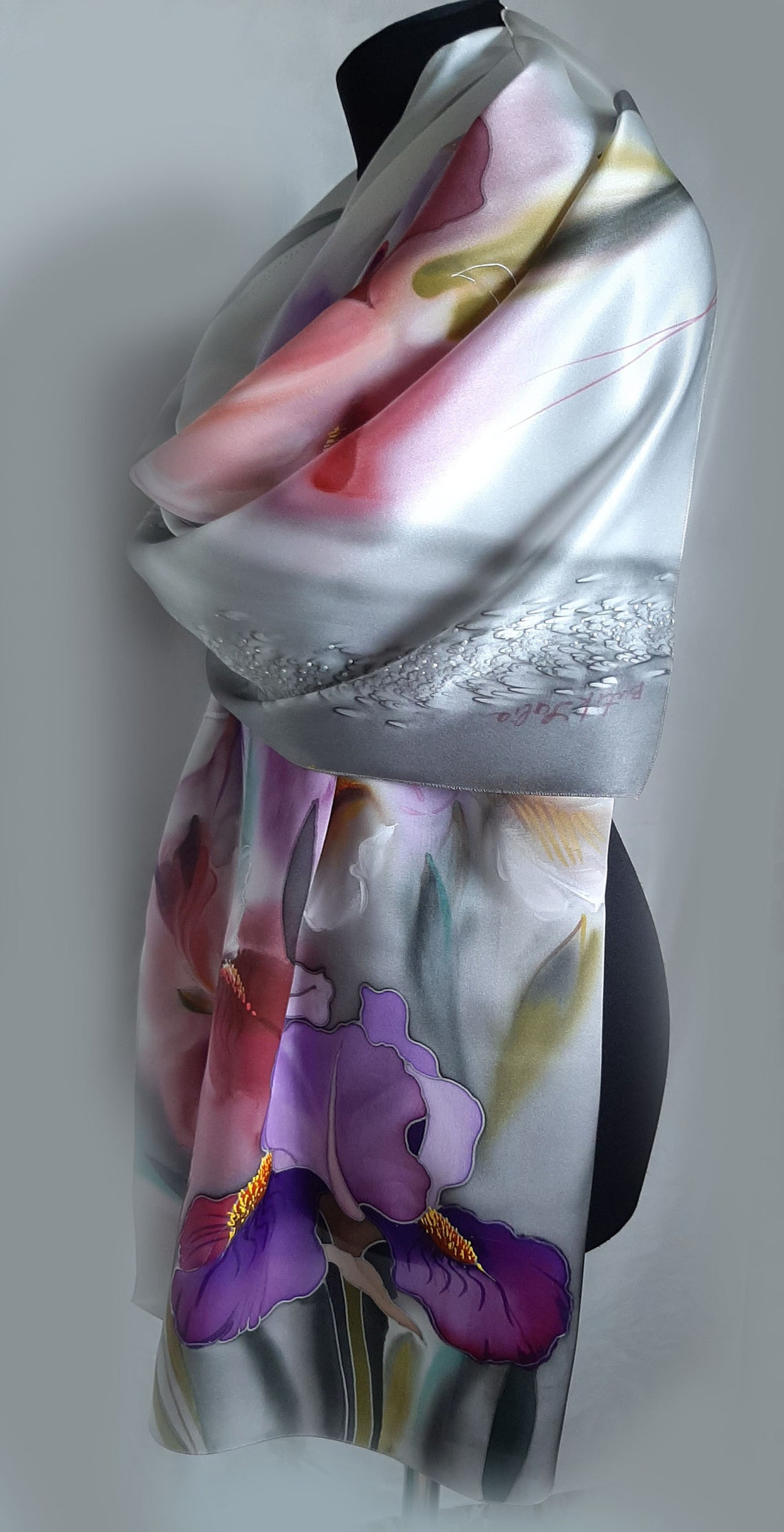 Irises Batik Silk Scarf Hand Paintedgift for Women Etsy